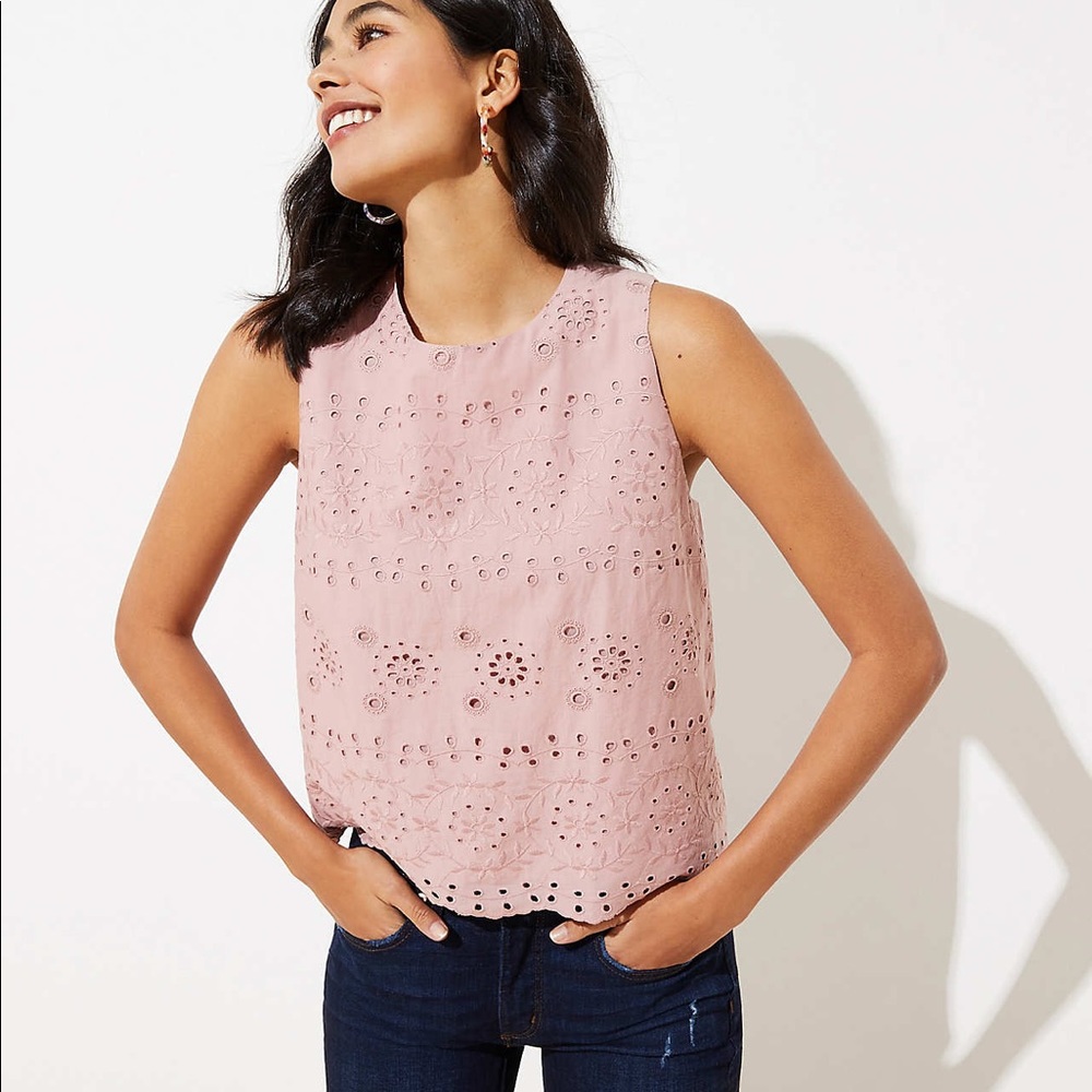 LOFT Eyelet Cropped Tank in Mauve